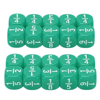 Fraction Dice, 20Pcs Multi Faceted Math Fraction Dices Fraction Dice Class Set Table Game Accessories for Kids Math Practice (Green)