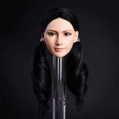1/6 Scale Female Head Sculpt,Asian Girl Suntan Skin Planted Hair Head Carved for 12inch PH TBL JO Action Figure Body (Black Hair)