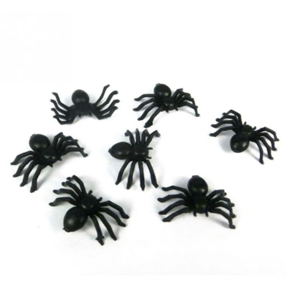 100PCS Halloween Mini Plastic Spiders Luminous Spider Prank Props DIY Party Decorative Props(Black)