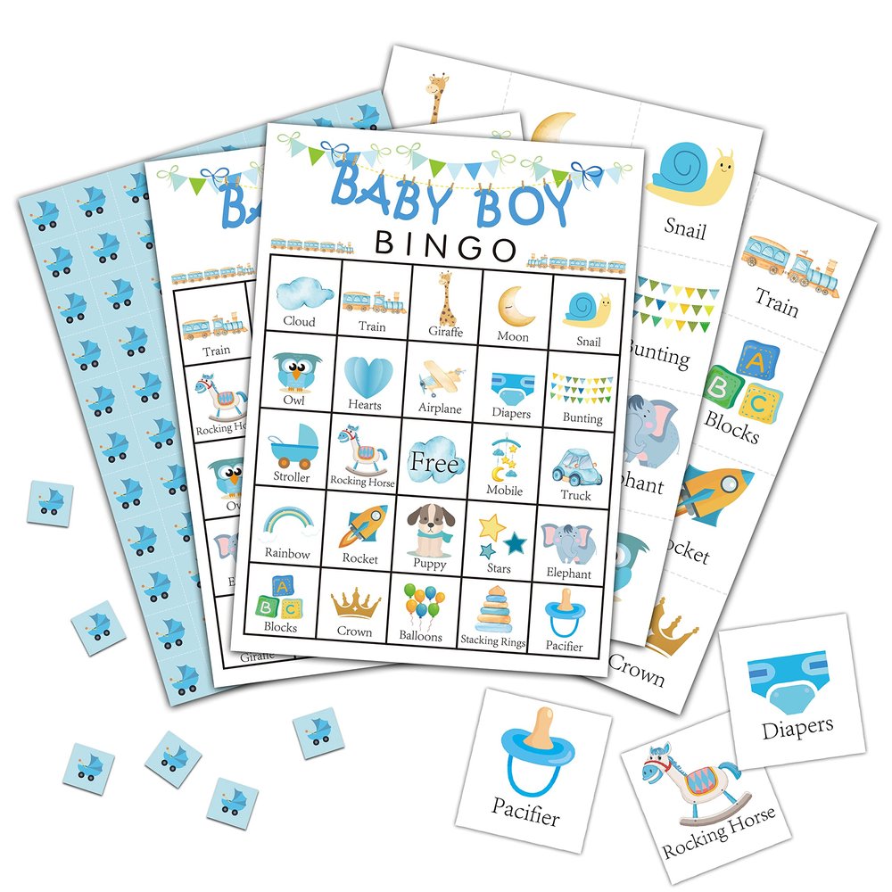 Foosproea Gender Reveal Bingo Cards, Blue Pregnancy Announcement for 24 Players, Gender Reveal Party Games for Family Friends Activities, Holiday Party Favors Supplies Decorations(01)