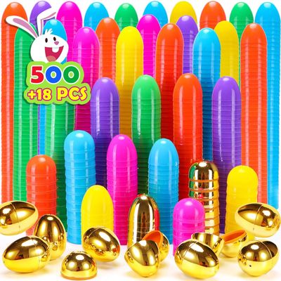 NEWBEA 518 Easter Eggs -2.36" Bright Colors Plastic Easter Eggs Empty Include 18 Golden Eggs Perfect for Eggs Hunt,Easter Basket Stuffers,Party Favors