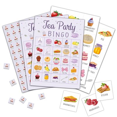 Foosproea Tea Party Bingo Cards, Lets Par-Tea Game for 24 Players, Garden Tea Party Games for Family Friends Activities, Holiday Party Favors Supplies Decorations(05)