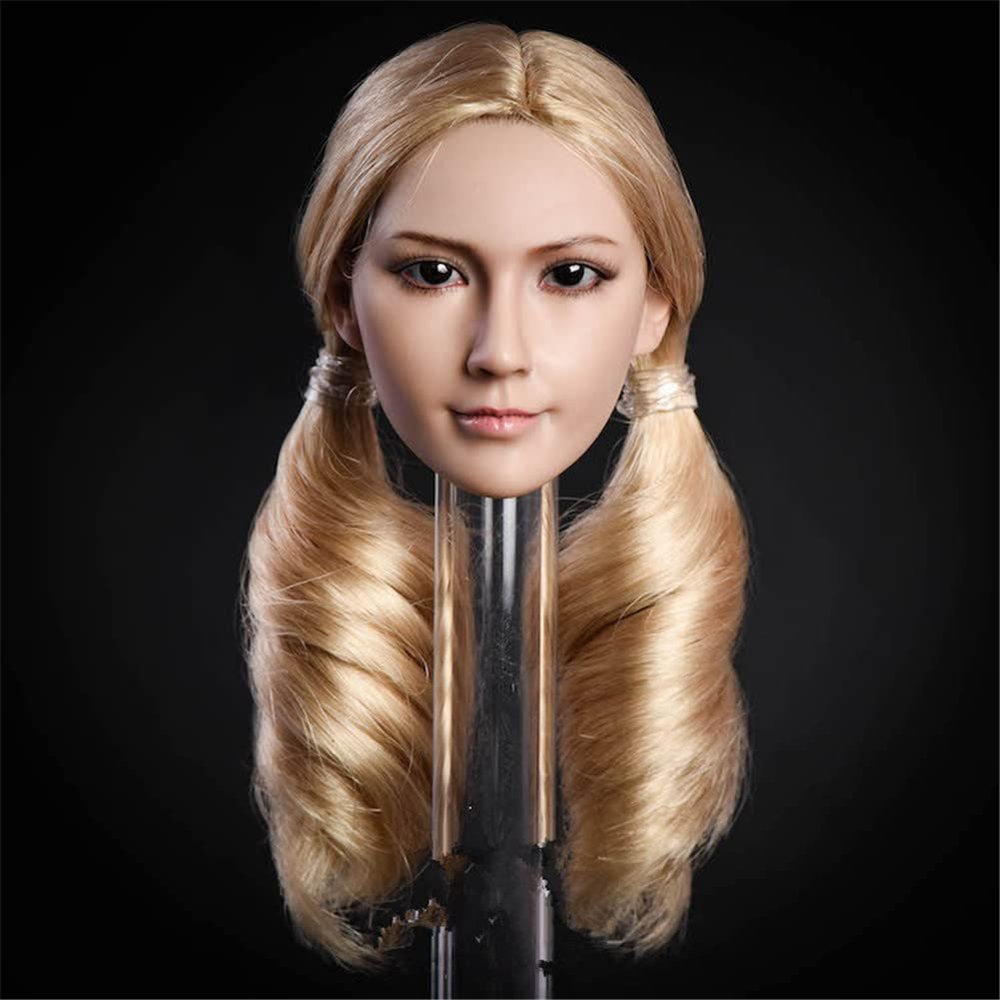 1/6 Scale Female Head Sculpt,Asian Girl Suntan Skin Planted Hair Head Carved for 12inch PH TBL JO Action Figure Body (Blonde Hair)