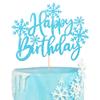 1 Pack Snowflake Happy Birthday Cake Topper Glitter Winter Wonderland Cake Pick Winter Frozen Cake Decorations Birthday Frozen Theme Party Christmas Baby Shower Wedding Decoration Supplies Light Blue view 1