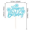 1 Pack Snowflake Happy Birthday Cake Topper Glitter Winter Wonderland Cake Pick Winter Frozen Cake Decorations Birthday Frozen Theme Party Christmas Baby Shower Wedding Decoration Supplies Light Blue view 2