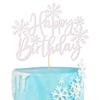 1 Pack Snowflake Happy Birthday Cake Topper Glitter Winter Wonderland Cake Pick Winter Frozen Cake Decorations Birthday Frozen Theme Party Christmas Baby Shower Wedding Decoration Supplies White view 1