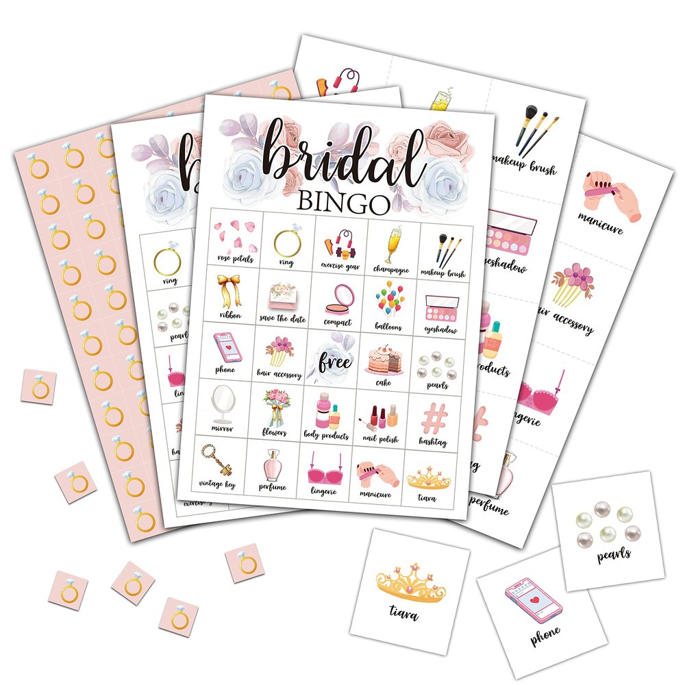 Bridal Bingo Cards, Bridal Shower Game for 24 Players, Wedding/Bachelorette Party Games for Family Friends Activities, Holiday Party Favors Supplies Decorations(06)