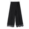 Women's Black Wide Leg Chiffon Pant Side Slit Lace Straight Leg Dress Pants Solid High Waist Slim Flare Trousers (Black,Medium) view 1