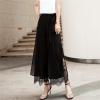Women's Black Wide Leg Chiffon Pant Side Slit Lace Straight Leg Dress Pants Solid High Waist Slim Flare Trousers (Black,Medium) view 2