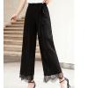 Women's Black Wide Leg Chiffon Pant Side Slit Lace Straight Leg Dress Pants Solid High Waist Slim Flare Trousers (Black,Medium) view 3
