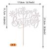 1 Pack Snowflake Happy Birthday Cake Topper Glitter Winter Wonderland Cake Pick Winter Frozen Theme Cake Decorations Birthday Theme Party Christmas Baby Shower Wedding Decoration Supplies Silver view 2