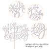 1 Pack Snowflake Happy Birthday Cake Topper Glitter Winter Wonderland Cake Pick Winter Frozen Theme Cake Decorations Birthday Theme Party Christmas Baby Shower Wedding Decoration Supplies Silver view 3