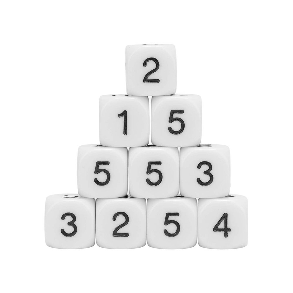Number Dice, 20PCS Plastic 6 Sided Game Dice 16mm Round Corner Polyhedral Dice Set for Numeral Teaching Board Games (White)