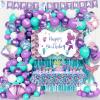 Fiesec Mermaid Birthday Decorations, Mermaid Party Decorations, Purple Teal Blue Backdrop Balloon Cutout Banner Tablecloth Cake Cupcake Topper for Seashell Under the Sea Ocean Party Supplies view 1