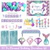 Fiesec Mermaid Birthday Decorations, Mermaid Party Decorations, Purple Teal Blue Backdrop Balloon Cutout Banner Tablecloth Cake Cupcake Topper for Seashell Under the Sea Ocean Party Supplies view 2