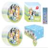 Bluey Birthday Party Supplies Bundle Pack includes 16 Lunch Paper Plates, 16 Lunch Napkins, 1 Table Cover, 1 Dinosaur Sticker Sheet - Bundle for 16 view 1