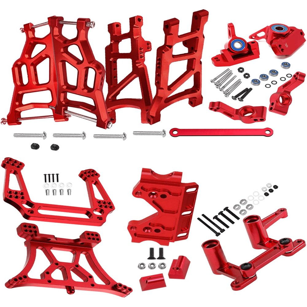 Rcarmumb Upgrades Part for 1/10 Rustler VXL 2wd,Alloy Caster Block,Steering Blocks,Stub Axle Carriers,Suspension Arm,Steering Bellcranks,Shock Tower,Bulkhead,Red
