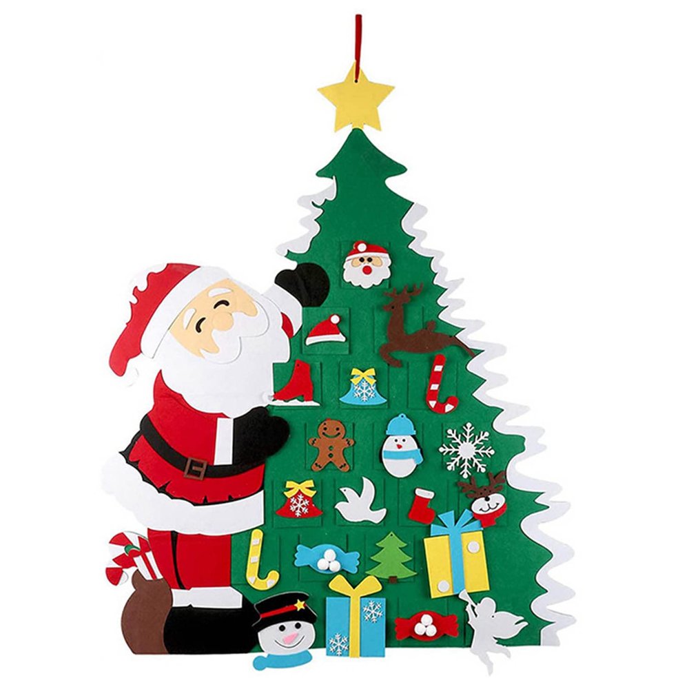 FzloT DIY Felt Christmas Tree, Kids Wall Xmas Set with 21pcs Ornaments 3D Fake Xmas Tree with LED Lights for Kids Toddlers Home Door Window Wall