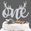 Baby One Birthday Cake Topper, Happy 1st Birthday Cake Decoration, 1st Bday Baby Shower Party Photo Props, Silver Glitter view 1