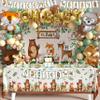 BORAMDO Woodland Animals Baby Shower Decoration Pack Forest Animal Neutral Gender Reveal Party Supplies Woodland Themed Birthday Party Ideas Set 106 Pcs Backdrop, Tablecloth, Cake Toppers, Balloons view 1
