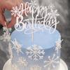 1 Pack Snowflake Happy Birthday Cake Topper Glitter Winter Wonderland Cake Pick Winter Frozen Theme Cake Decorations Birthday Theme Party Christmas Baby Shower Wedding Decoration Supplies White view 4