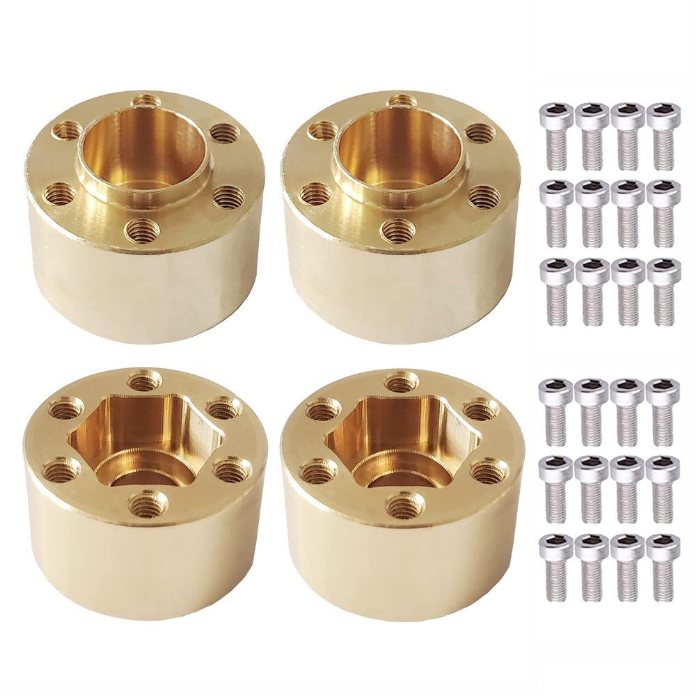 AMOGOT 4Pcs Brass Weights RC 12mm Hex Wheel Hub Adapters for 1.9/2.2inch Beadlock Wheel Rim Widen Adapter Axial Scx10 90046 Trx4 Wraith Gen7 Gen8 D90 CC01 1/10 RC Crawler (12mm W)