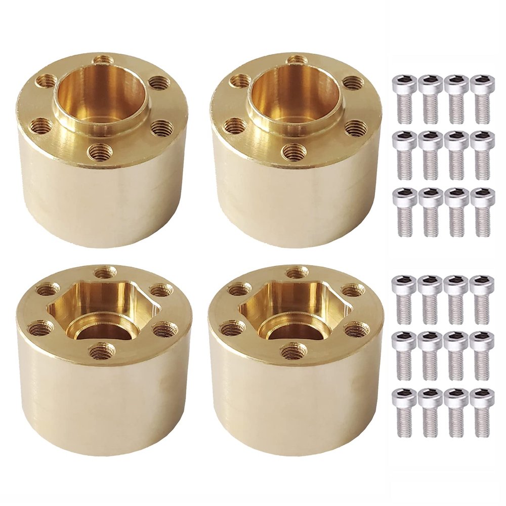 AMOGOT 4Pcs Brass Weights RC 12mm Hex Wheel Hub Adapters for 1.9/2.2inch Beadlock Wheel Rim Widen Adapter Axial Scx10 90046 Trx4 Wraith Gen7 Gen8 D90 CC01 1/10 RC Crawler (15mm W)