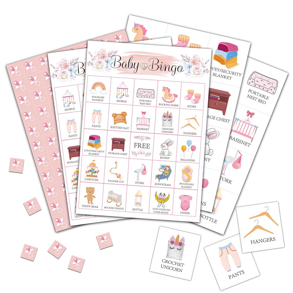 Foosproea Gender Reveal Bingo Cards, Blush Pink Shower Game for 24 Players, Gender Reveal Party Games for Family Friends Activities, Holiday Party Favors Supplies Decorations(04)