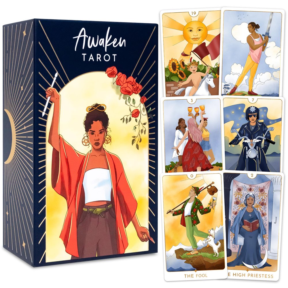 RYVE Awaken Tarot Cards with Guide Book - Modern Tarot Deck Inspired by The Rider Waite, Tarot Cards for Beginners and Professionals