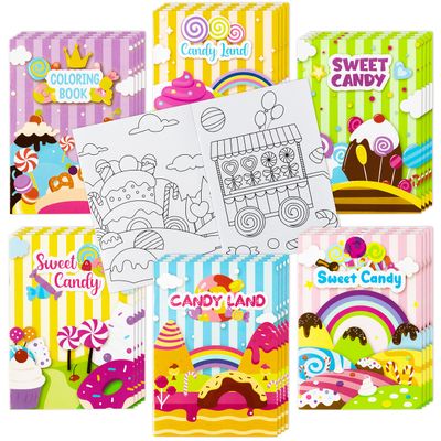 ANGOLIO 24Pcs Candyland Kids Coloring Books Bulk Drawing Activity Books, Color Your Own Candy Land DIY Carfts for Boys Girls, Educational Toy Holiday Birthday Party Favors Goodie Bag Filler