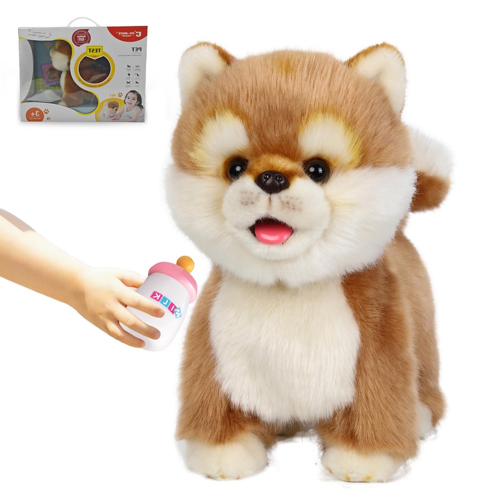 Electronic Walking Akita Stuffed Dog Toy, Realistic Interactive Puppy Pet Dog, Walking, Barking,Wagging Tail & Talking,Present Pet Gifts for 3+ Year Boys Girls
