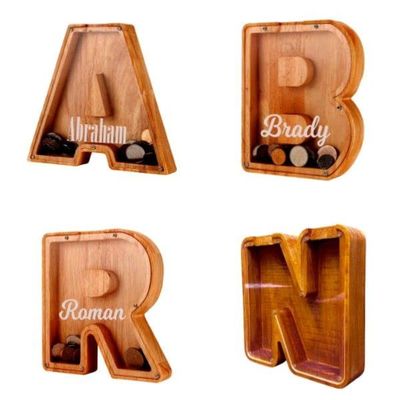 Personalized Wooden Piggy Bank, Custom Large Children's Letter Piggy Bank Laser Engraved Name Letters Piggy Bank for Children's Birthday