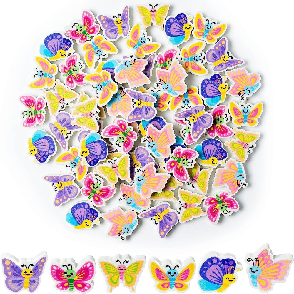 Haooryx Spring Butterfly Mini Erasers for Kids - 60Pcs Bulk Novelty Butterfly Pencil Eraser 3D Desk Puzzle Erasers Pet for Student Homework Reward Classroom Prizes Spring Holiday Gift Filler Supplies
