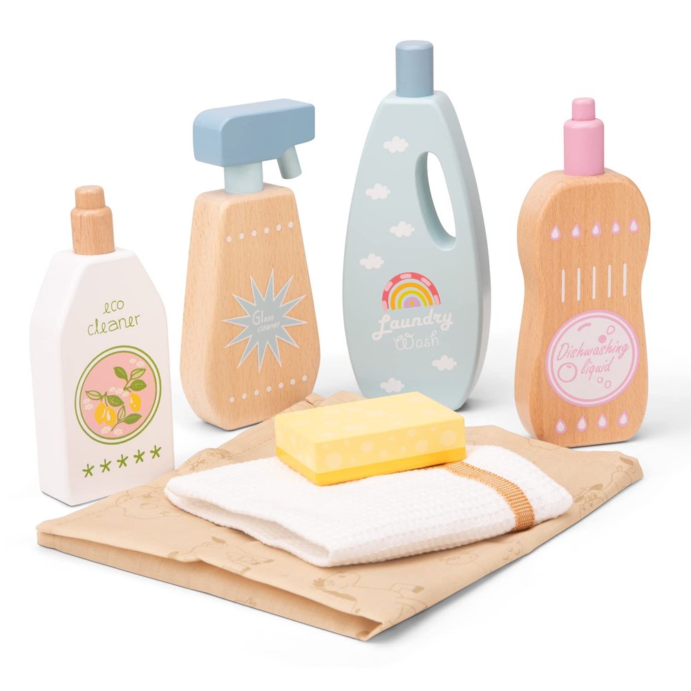 New Classic Toys 18370 Wooden Cleaning Detergents Set