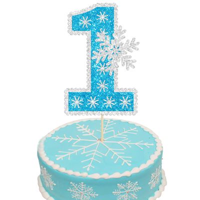 1Pc Snowflake Number 1 Cake Topper Glitter Snowflake One 1st Birthday Party Cake Pick Winter Theme Baby Shower Kids First Birthday Party Cake Decorations Supplies Blue
