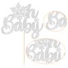 1Pc Snowflake Oh Baby Cake Topper Glitter Baby Shower Snowflake Cake Pick Decorations for Winter Snowflake Theme Baby Shower Kids Birthday Party Supplies Silver view 3