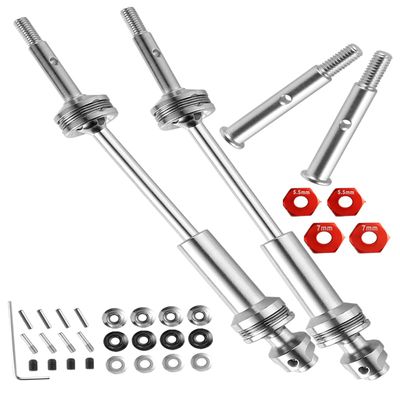 Rcarmumb RC Upgrades Part Rear Drive Shaft CVD Front Axles for 1/10 Rustler VXL 2WD Slash VXL 2WD,Stampede VXL 2WD,Hoss VXL 2WD,2pcs Stainless Steel #45 Drive Shaft with Red Hex,Silver