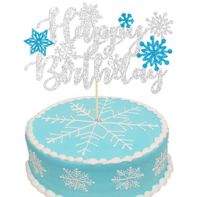 1Pcs Snowflake Happy Birthday Cake Topper Winter Wonderland Frozen Birthday Cake Topper Decoration Snowflake Winter Wonderland Party Supplies Blue