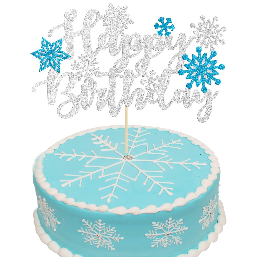 1Pcs Snowflake Happy Birthday Cake Topper Winter Wonderland Frozen Birthday Cake Topper Decoration Snowflake Winter Wonderland Party Supplies Blue