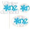 1Pc Winter Onederland Cake Topper Glitter Snowflake One 1st Birthday Party Cake Pick Decorations for Winter Snowflake Theme Baby Shower Kids First Birthday Party Supplies Silver Blue view 3