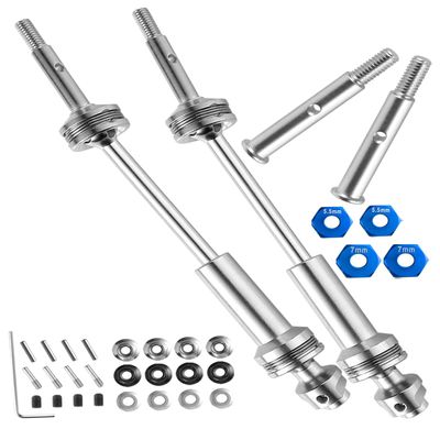 Rcarmumb RC Upgrades Part Rear Drive Shaft CVD Front Axles for 1/10 Rustler VXL 2WD/Slash VXL 2WD/Stampede VXL 2WD/Hoss VXL 2WD, 2pcs Stainless Steel #45 Drive Shaft with Navy Blue Hex,Silver