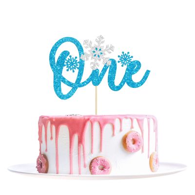 1 Pack Snowflake One Cake Topper Glitter Baby Shower Winter Snowflake First Birthday Cake Topper Decorations for Winter Frozen Theme Baby Shower 1st Birthday Party Supplies Blue