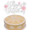 1Pcs Snowflake Happy Birthday Cake Topper Winter Wonderland Pink Frozen Birthday Cake Topper Decoration Snowflake Winter Wonderland Birthday Party Supplies view 1