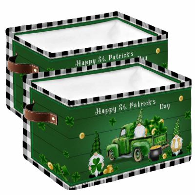 Large Storage Baskets Bins 2 Pack St. Patrick's Day Truck on Green Wood Collapsible Storage Box Laundry Organizer for Closet Shelf Nursery Kids Bedroom Black and White Buffalo Check