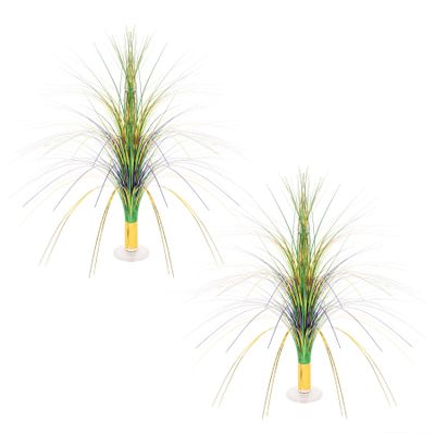 Beistle Green, Gold, and Purple Metallic Spray Centerpieces 2-Pack Table Decorations with Clear Plastic Base for Mardi Gras Festivals, Carnival, Fat Tuesday and Festive Party Themes, 19