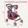 fash n kolor Twin Baby Doll Stroller - Pretend Play Baby Stroller for Dolls - Toy Stroller with Storage Basket for Baby Doll Accessories Set - Flower Design Stroller Toy for Kids - Folds Easily view 3