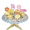 24 PCS Two Groovy Hippie Party Cupcake Toppers Glitter 60s Retro Boho Dasiy Flower Sun Peace Sign Hand Cupcake Picks for Hippie Retro Theme Birthday Party Cake Decorations Supplies view 4