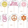 24 PCS Hippie Party Happy Birthday Cupcake Toppers Glitter 60s Retro Boho Dasiy Flower Sun Peace Sign Hand Two Groovy Cupcake Picks for Hippie Retro Theme Birthday Party Cake Decorations Supplies view 2