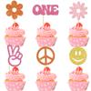 24 PCS Hippie Party Cupcake Toppers Glitter Boho Dasiy Flower Sun Peace Sign Hand First Birthday One Cupcake Picks for Hippie 60s Retro Theme Baby Shower 1st Birthday Party Cake Decorations view 1