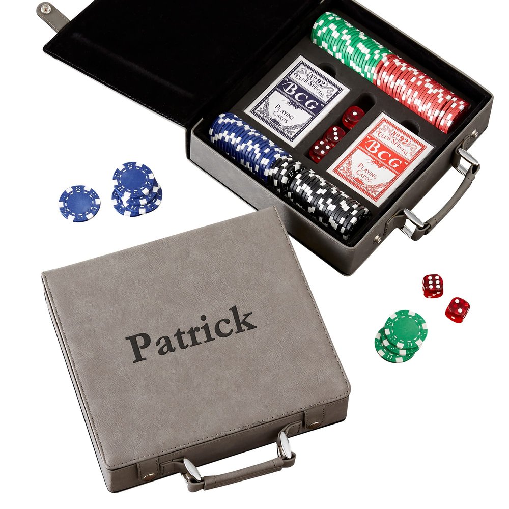 Personalization Universe Personalized Grey Leatherette Poker Chip Set